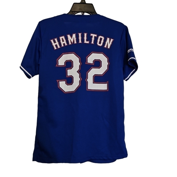 Texas Rangers #32 Hamilton Blue, Red, White 100% Polyester Button Up Y-L Jersey - Picture 2 of 5